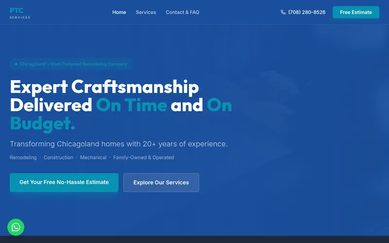 Home page of the PTC Services (ProTime) website
