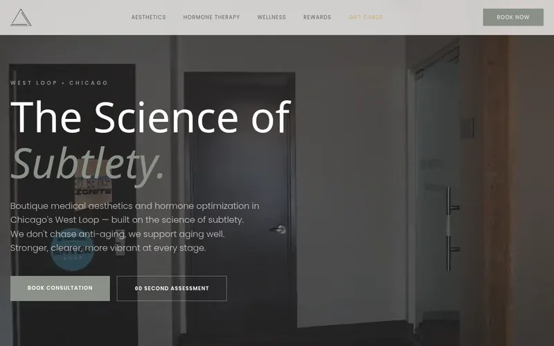 Home page of the Tria Aesthetics & Wellness website
